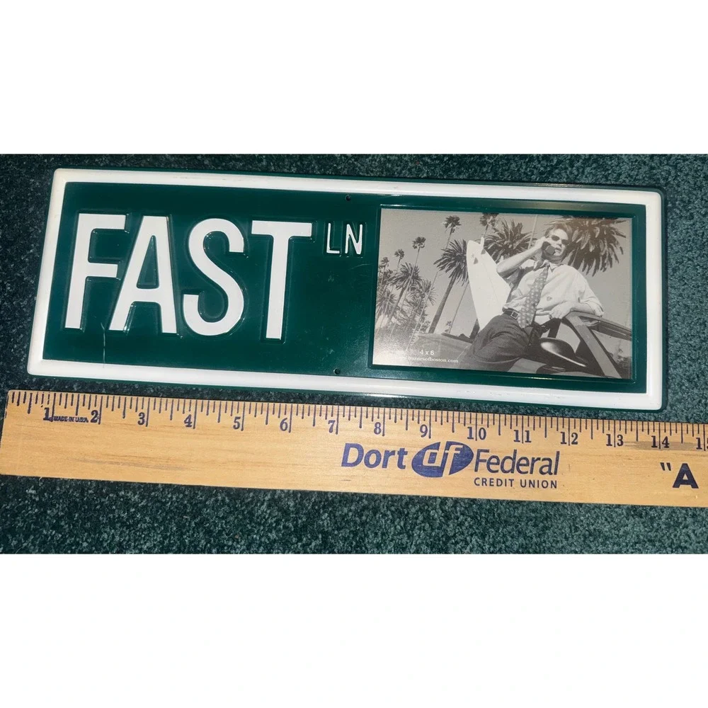 Y2K Vintage Burnes of Boston Fast Ln License Plate Pic Frame 4x6 Green Metal
